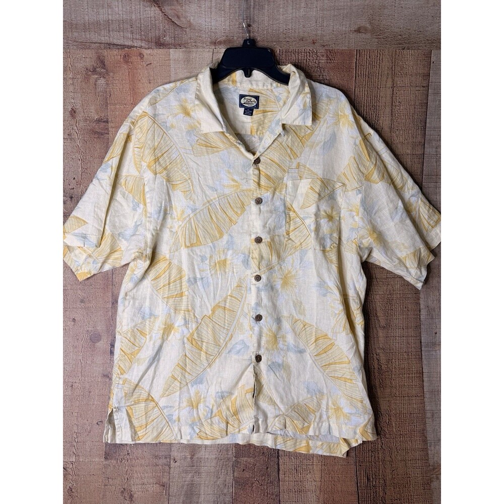 Tommy Bahama Mens XL Linen Hawaiian Shirt Tropical Banana Leaf Coastal Aloha
